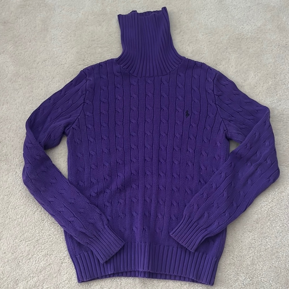 Ralph Lauren Purple Cable Knit Turtleneck Sweater